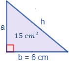 triángulo rectángulo de base 6cm y área 15cm^2