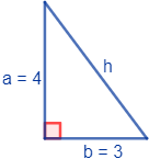 triángulo rectángulo con altura a = 4 y base b = 3
