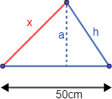triángulo no rectángulo de 50cm de base y altura a